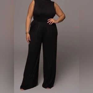 Women’s Black Self-Double Layer Wide Leg Pants XL
